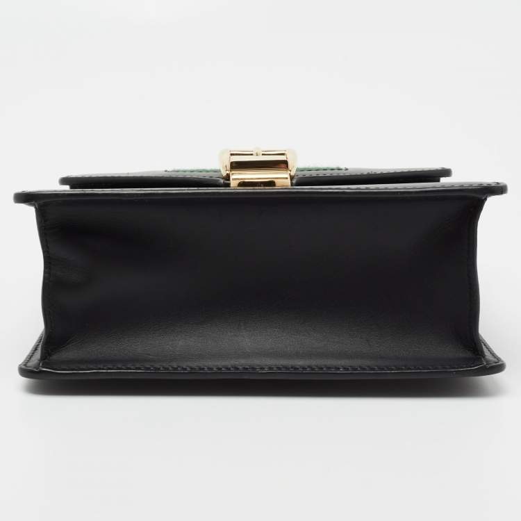 Pre Owned Gucci Black Leather Mini Web Chain Sylvie Top Handle Bag
