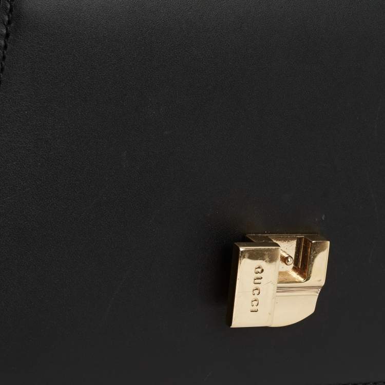 Pre Owned Gucci Black Leather Mini Web Chain Sylvie Top Handle Bag