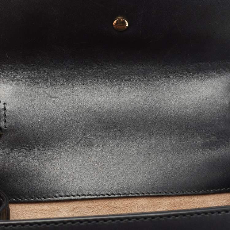 Pre Owned Gucci Black Leather Mini Web Chain Sylvie Top Handle Bag