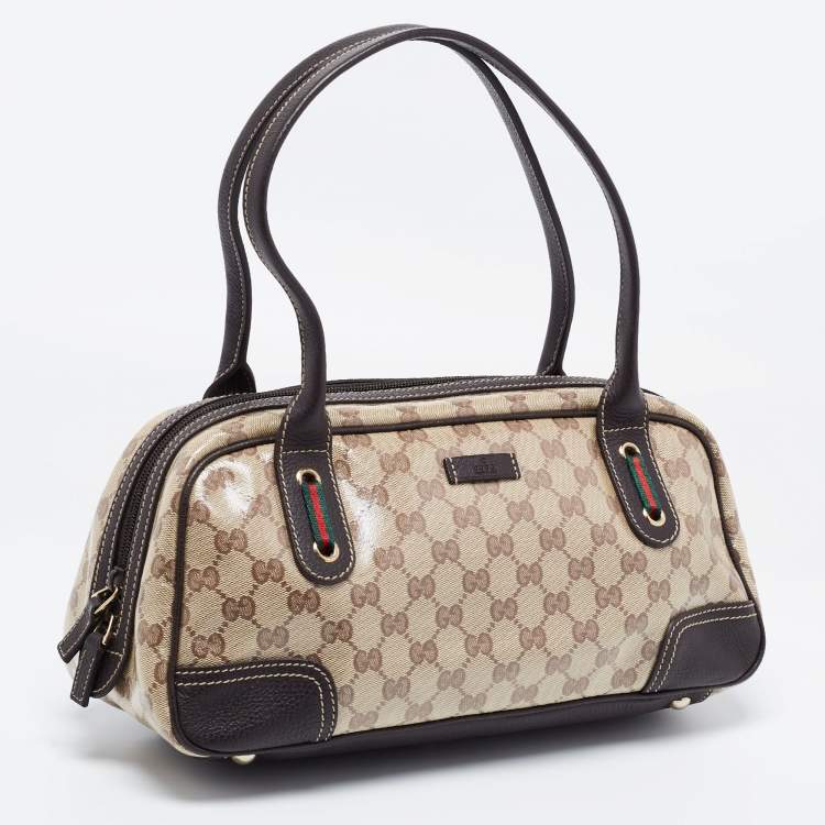 Pre Owned Gucci Beige/Brown GG Crystal Canvas and Leather Princy Satchel