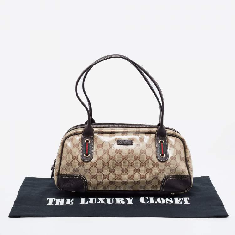 Pre Owned Gucci Beige/Brown GG Crystal Canvas and Leather Princy Satchel
