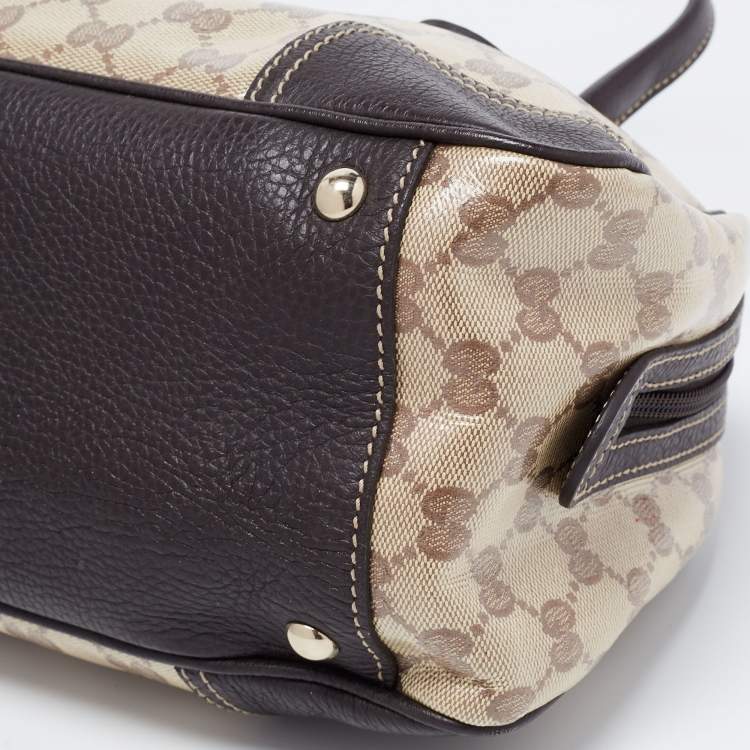 Pre Owned Gucci Beige/Brown GG Crystal Canvas and Leather Princy Satchel