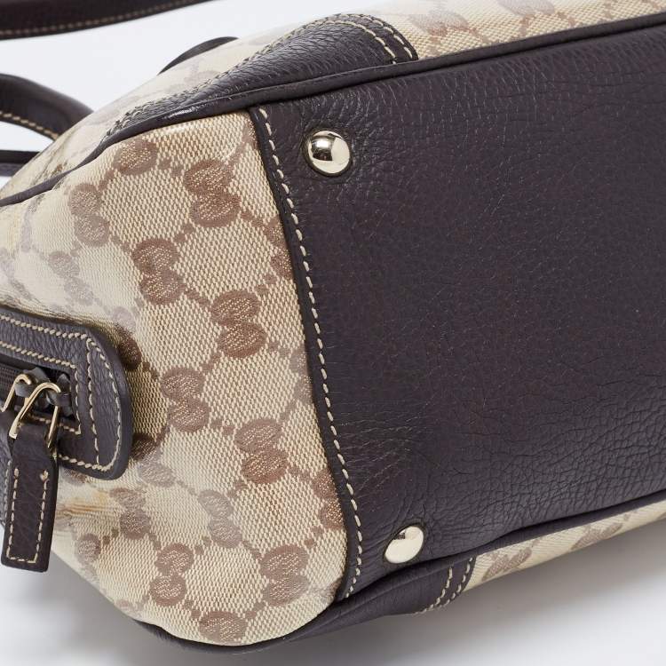 Pre Owned Gucci Beige/Brown GG Crystal Canvas and Leather Princy Satchel