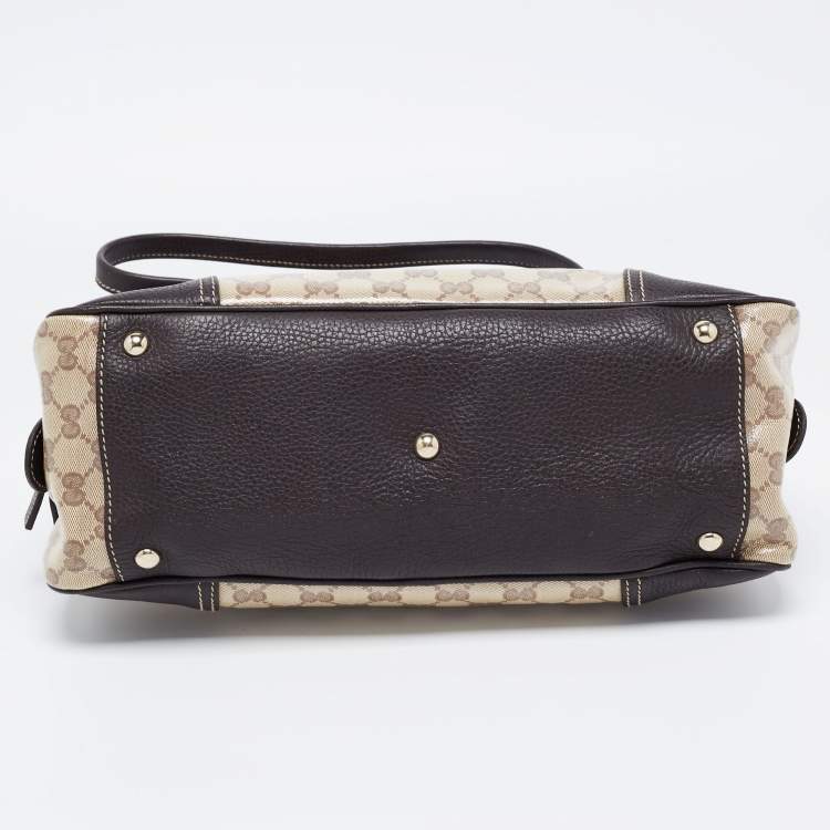 Pre Owned Gucci Beige/Brown GG Crystal Canvas and Leather Princy Satchel