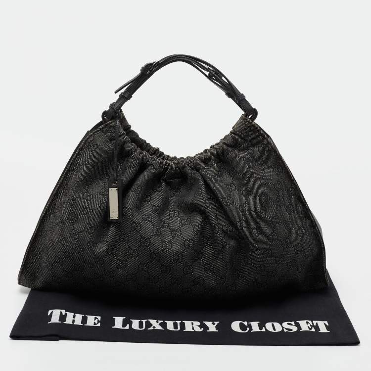 Pre Owned Gucci Black/Grey GG Denim and Leather Hobo