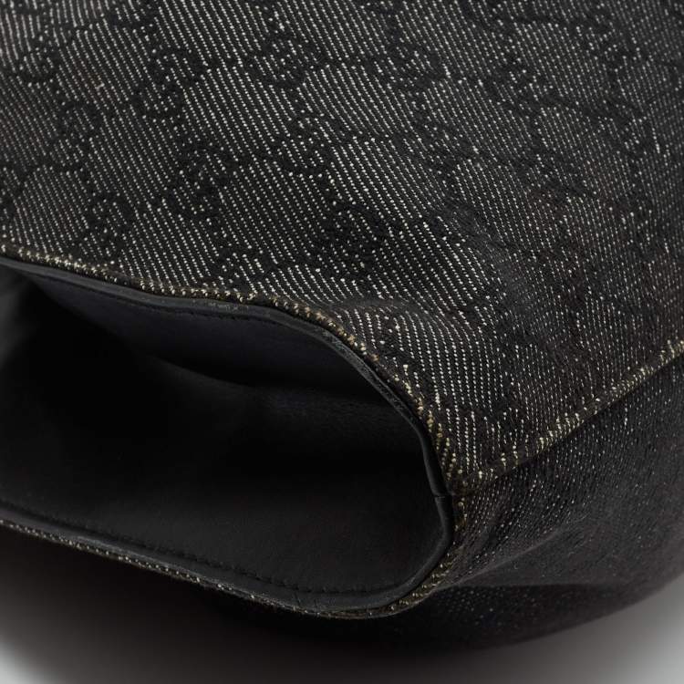 Pre Owned Gucci Black/Grey GG Denim and Leather Hobo