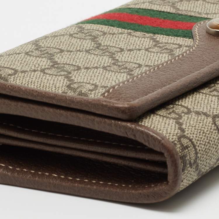 Pre Owned Gucci Beige/Brown GG Supreme Canvas and Leather Ophidia Web Wallet on Chain