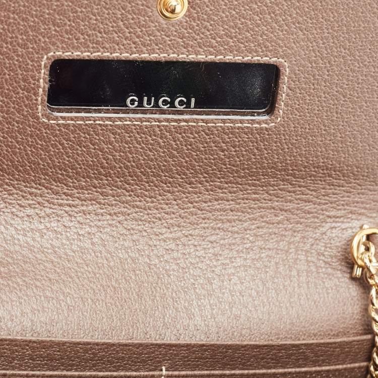 Pre Owned Gucci Beige/Brown GG Supreme Canvas and Leather Ophidia Web Wallet on Chain