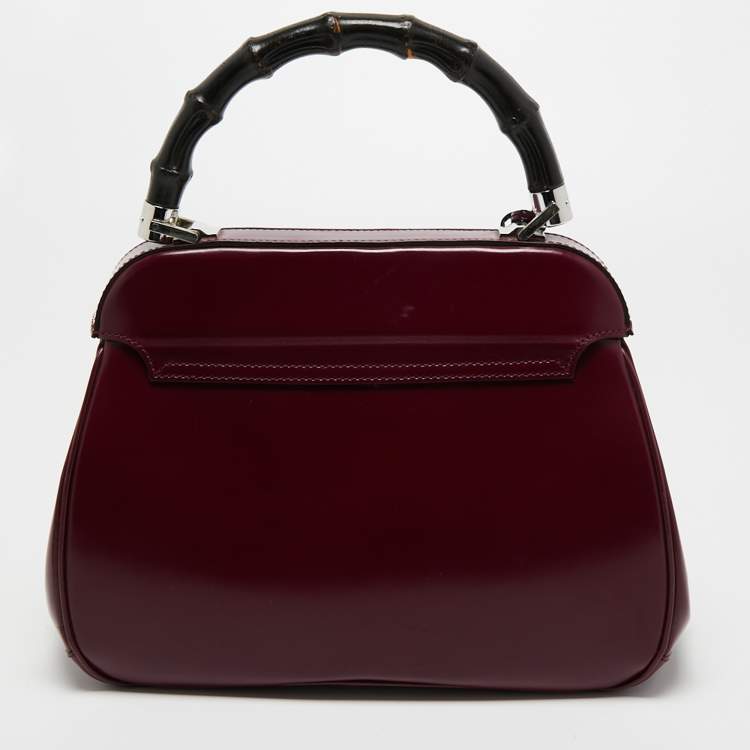 Pre Owned Gucci Burgundy Leather Bamboo Lady Lock Top Handle Bag