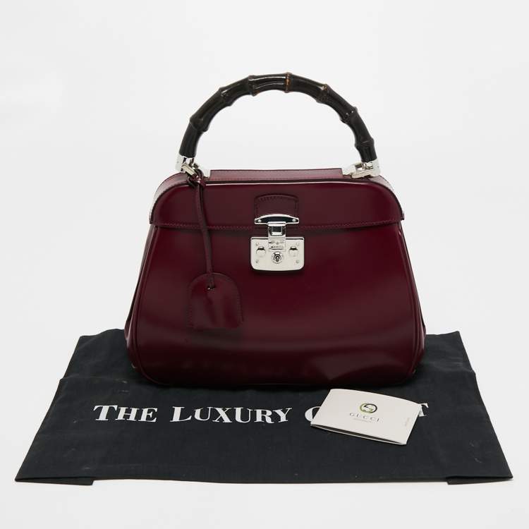 Pre Owned Gucci Burgundy Leather Bamboo Lady Lock Top Handle Bag