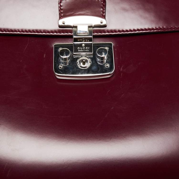 Pre Owned Gucci Burgundy Leather Bamboo Lady Lock Top Handle Bag