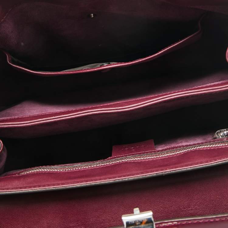 Pre Owned Gucci Burgundy Leather Bamboo Lady Lock Top Handle Bag