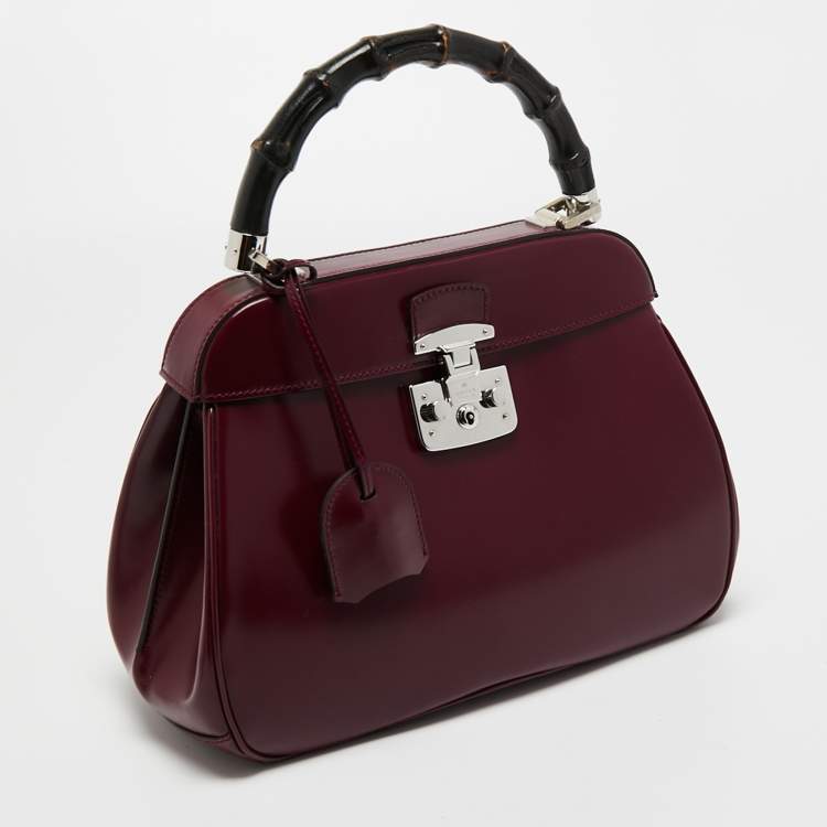Pre Owned Gucci Burgundy Leather Bamboo Lady Lock Top Handle Bag