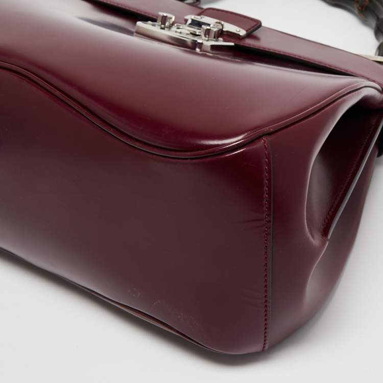 Pre Owned Gucci Burgundy Leather Bamboo Lady Lock Top Handle Bag