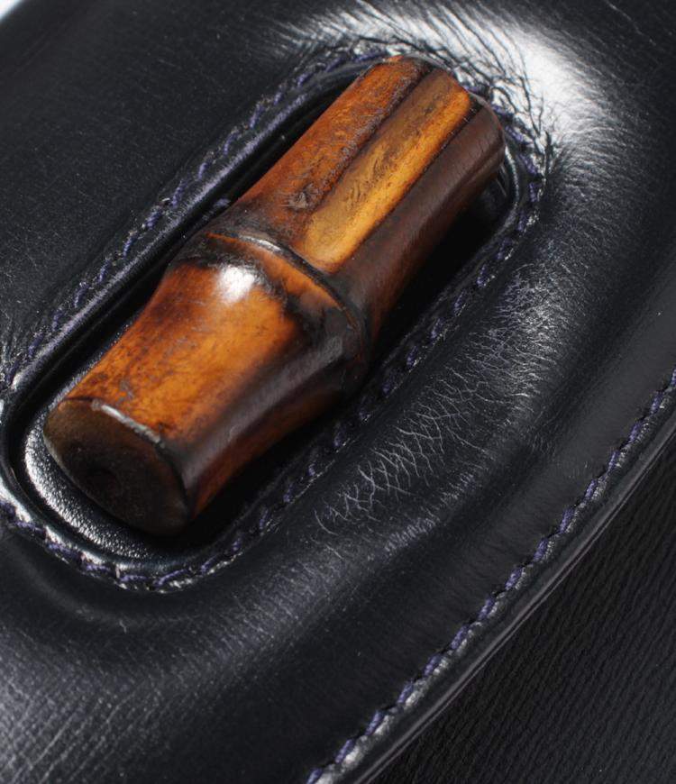 Pre Owned Gucci Black Leather Bamboo Top Handle Bag 