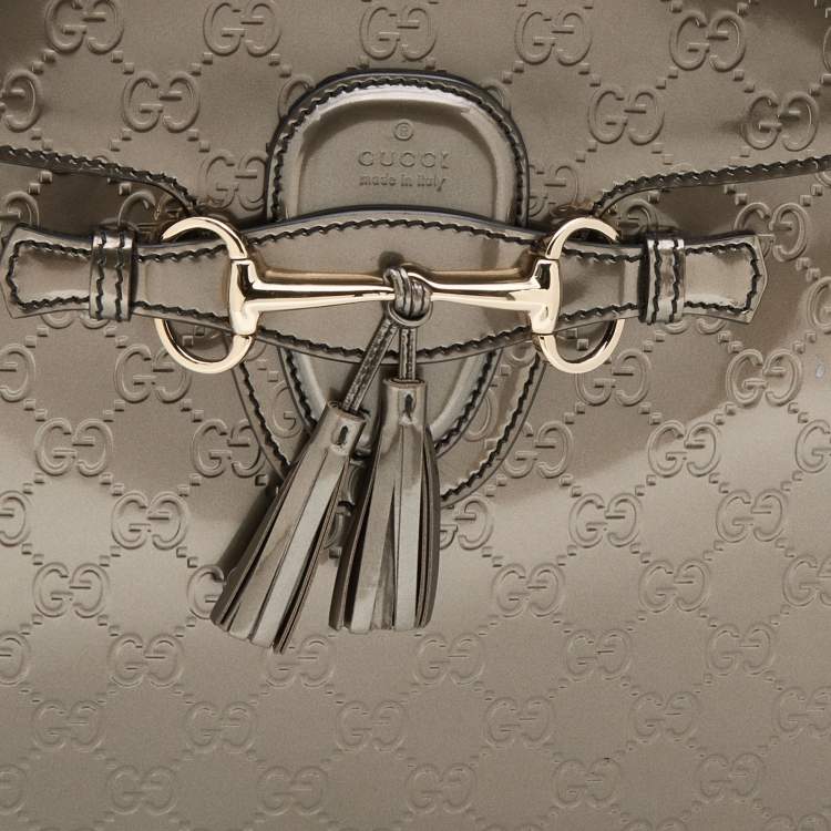 مملوكة مسبقًا Gucci Dark Olive Guccissima Patent Leather Large Emily Chain Shoulder Bag