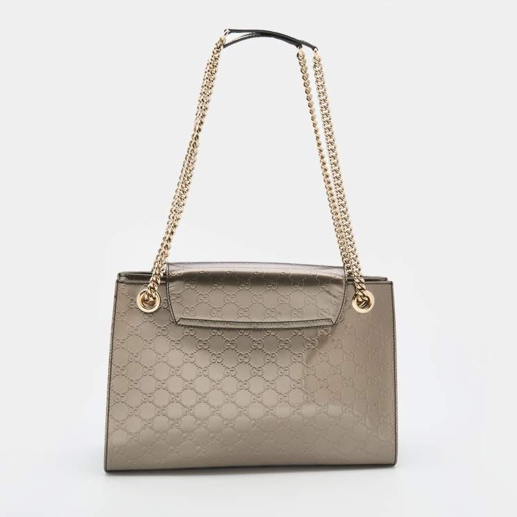 مملوكة مسبقًا Gucci Dark Olive Guccissima Patent Leather Large Emily Chain Shoulder Bag