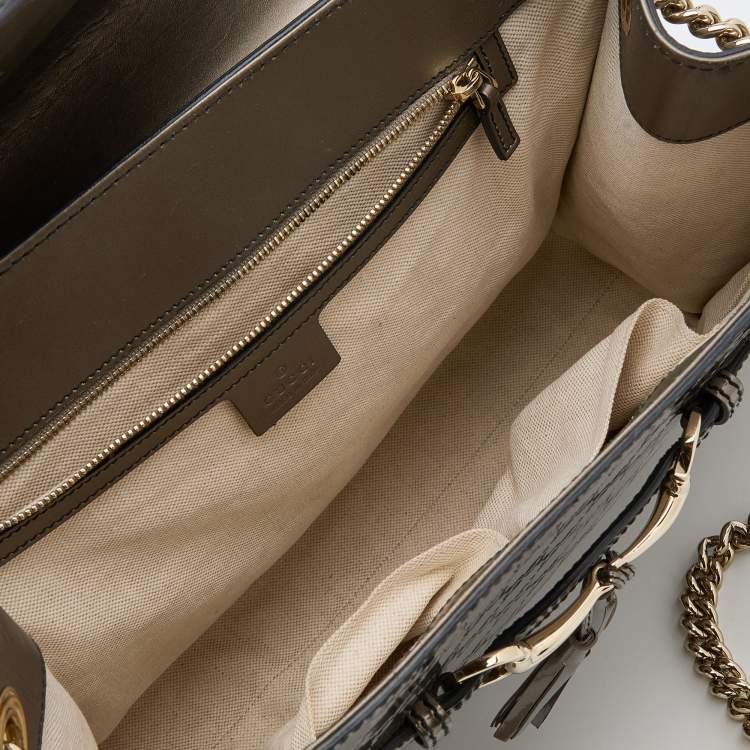 مملوكة مسبقًا Gucci Dark Olive Guccissima Patent Leather Large Emily Chain Shoulder Bag
