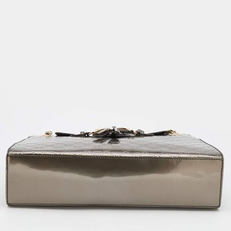مملوكة مسبقًا Gucci Dark Olive Guccissima Patent Leather Large Emily Chain Shoulder Bag