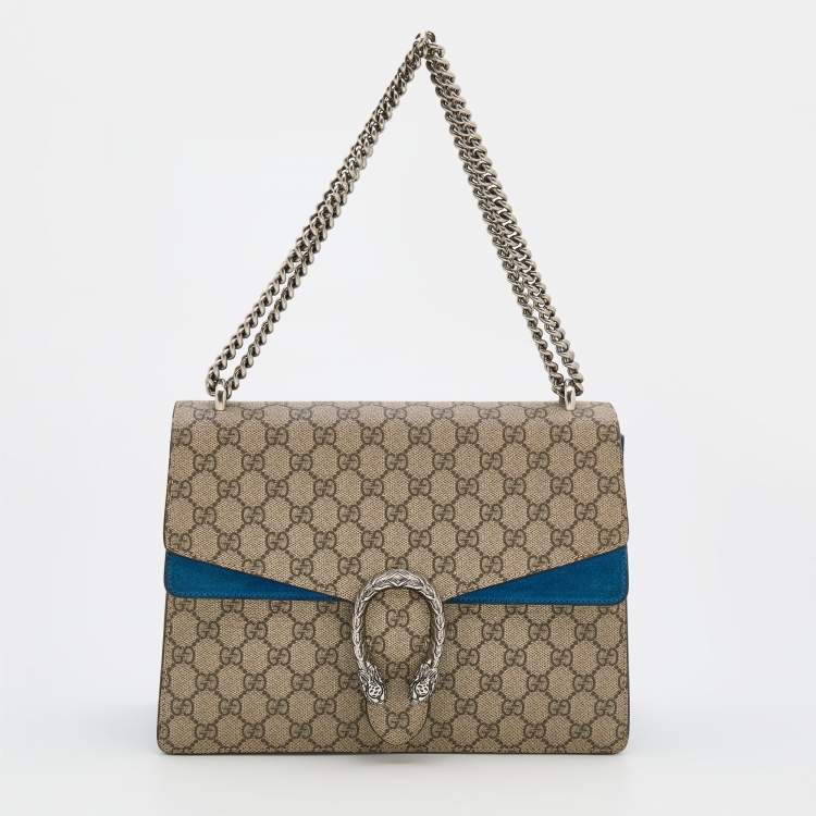 Gucci Beige/Blue GG Supreme Canvas and Suede Medium Embroidered Dionysus  Shoulder Bag - ShopStyle