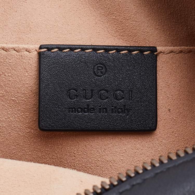 Pre Owned Gucci Black Matelassé Leather GG Marmont Belt Bag