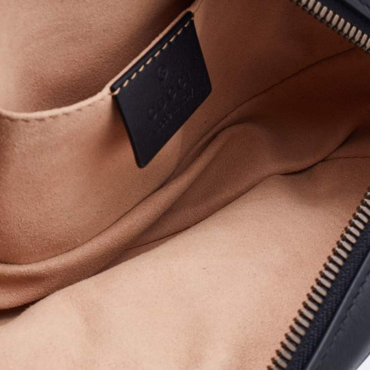 Pre Owned Gucci Black Matelassé Leather GG Marmont Belt Bag