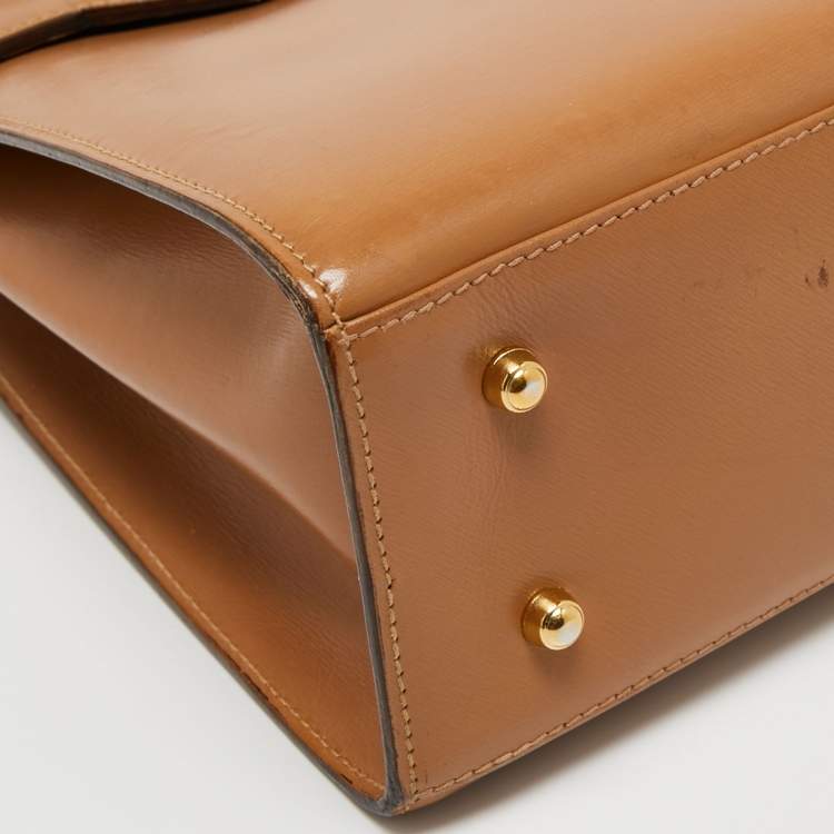 Pre Owned Gucci Brown Leather Vintage Kelly Rare Lady Lock Top Handle Bag