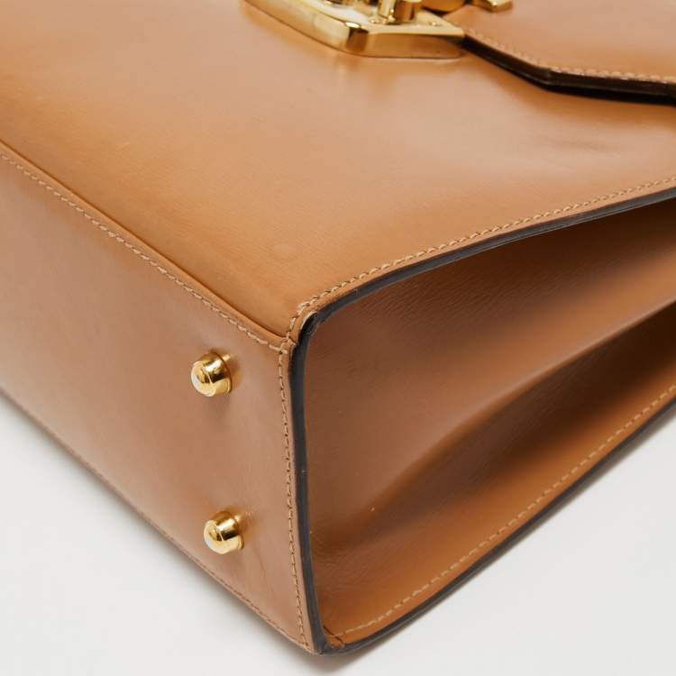 Pre Owned Gucci Brown Leather Vintage Kelly Rare Lady Lock Top Handle Bag