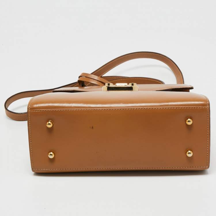 Pre Owned Gucci Brown Leather Vintage Kelly Rare Lady Lock Top Handle Bag