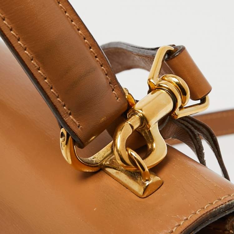 Pre Owned Gucci Brown Leather Vintage Kelly Rare Lady Lock Top Handle Bag