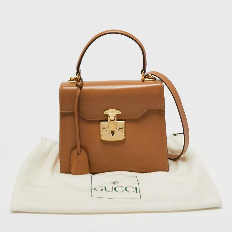 Pre Owned Gucci Brown Leather Vintage Kelly Rare Lady Lock Top Handle Bag