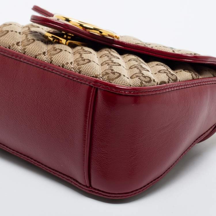 Pre Owned Gucci Beige/Red GG Canvas and Leather Mini GG Marmont Top Handle Bag