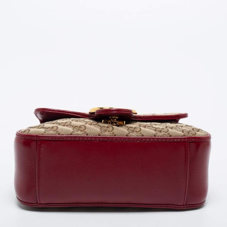 Pre Owned Gucci Beige/Red GG Canvas and Leather Mini GG Marmont Top Handle Bag