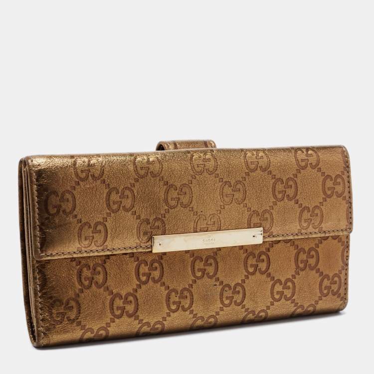 مملوكة مسبقًا Gucci Metallic Gold Guccissima Leather Flap Continental Wallet