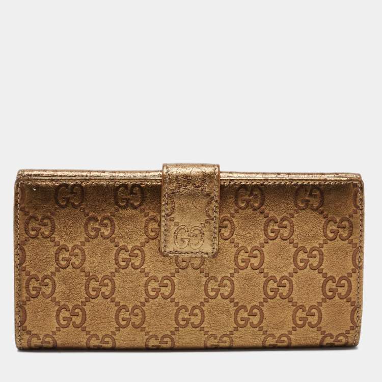 مملوكة مسبقًا Gucci Metallic Gold Guccissima Leather Flap Continental Wallet