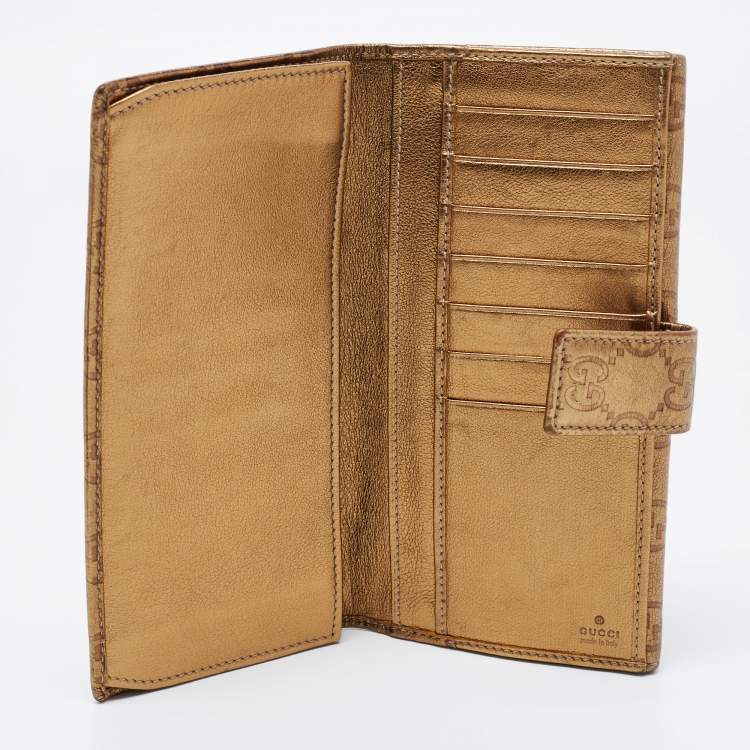 مملوكة مسبقًا Gucci Metallic Gold Guccissima Leather Flap Continental Wallet