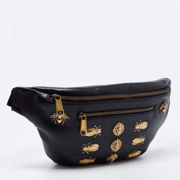 Pre Owned Gucci Black Leather Animal Studs Leather Belt Bag