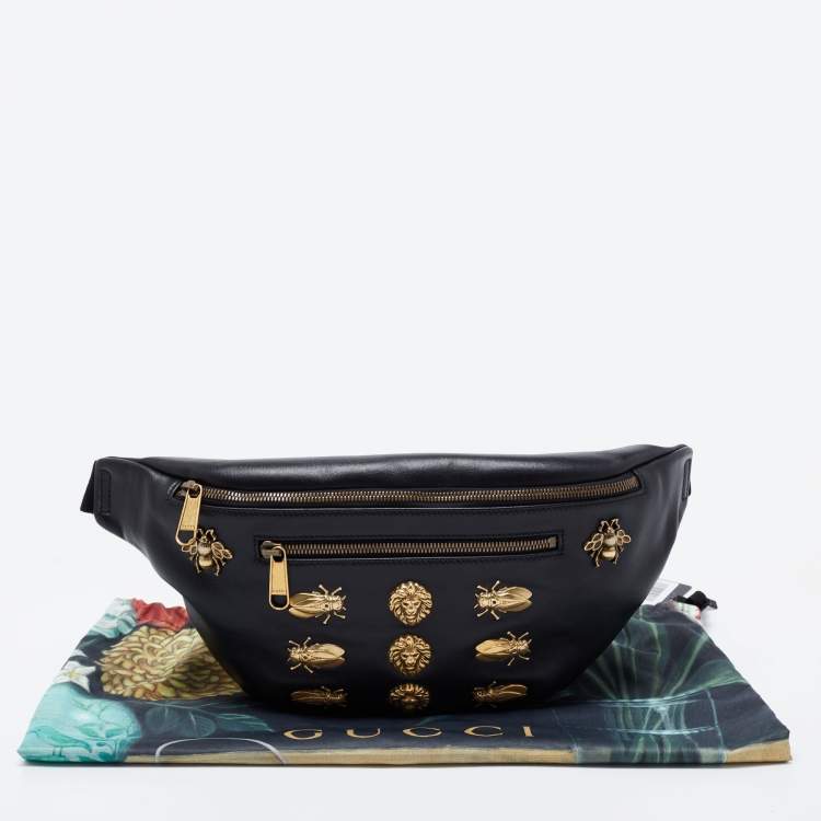 Pre Owned Gucci Black Leather Animal Studs Leather Belt Bag
