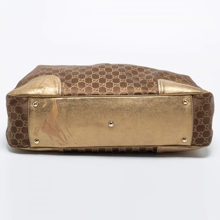 Pre Owned Gucci Brown/Gold GG Canvas And Leather Princy Tote