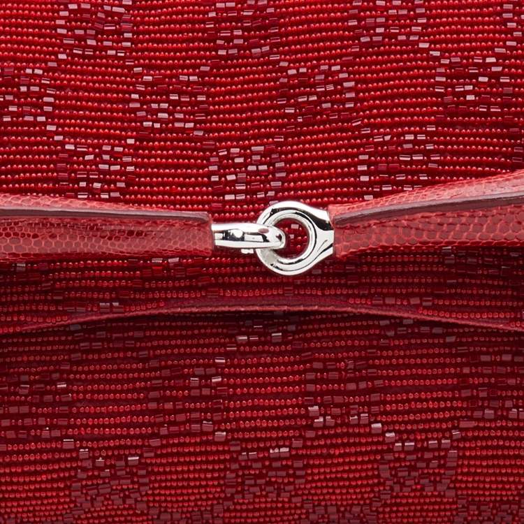 Pre Owned Gucci Red Beads and Lizard Leather Horsebit Chain Clutch