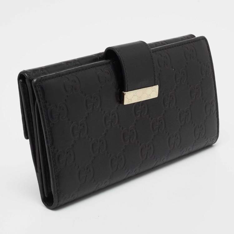 مملوكة مسبقًا Gucci Black GG Guccissima Leather Flap Continental Wallet