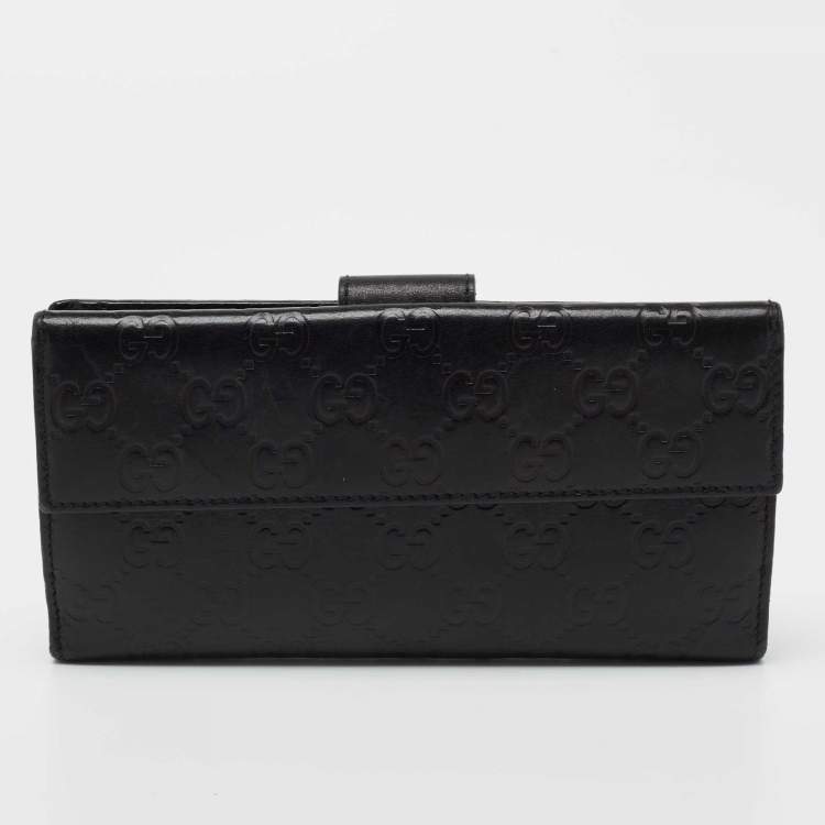 مملوكة مسبقًا Gucci Black GG Guccissima Leather Flap Continental Wallet