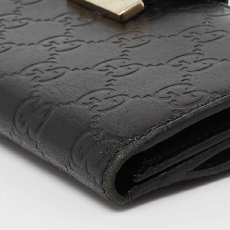 مملوكة مسبقًا Gucci Black GG Guccissima Leather Flap Continental Wallet