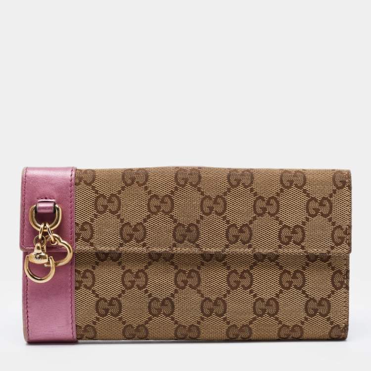 Gucci Beige/Pink Continental GG Supreme Canvas top Wallet