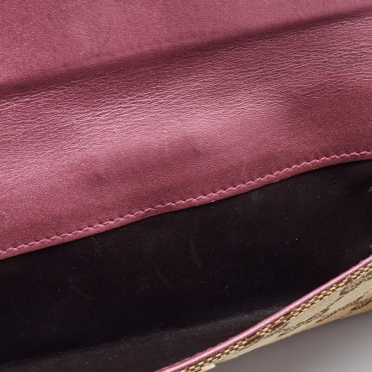 Pre Owned Gucci Beige/Metallic Pink Guccisima Canvas and Leather Heart Charm Continental Wallet