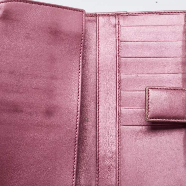 Pre Owned Gucci Beige/Metallic Pink Guccisima Canvas and Leather Heart Charm Continental Wallet