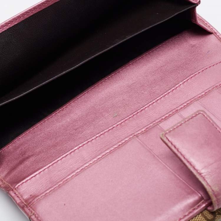 Pre Owned Gucci Beige/Metallic Pink Guccisima Canvas and Leather Heart Charm Continental Wallet