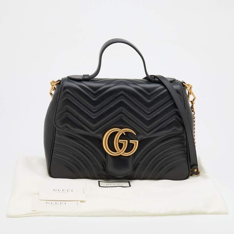 Pre Owned Gucci Black Leather Medium GG Marmont Top Handle Bag