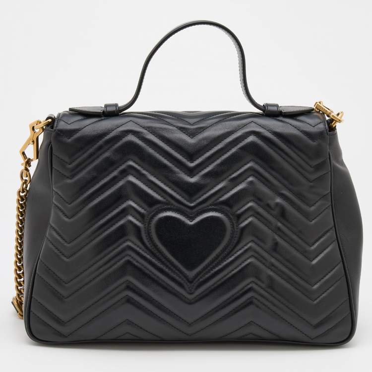 Pre Owned Gucci Black Leather Medium GG Marmont Top Handle Bag