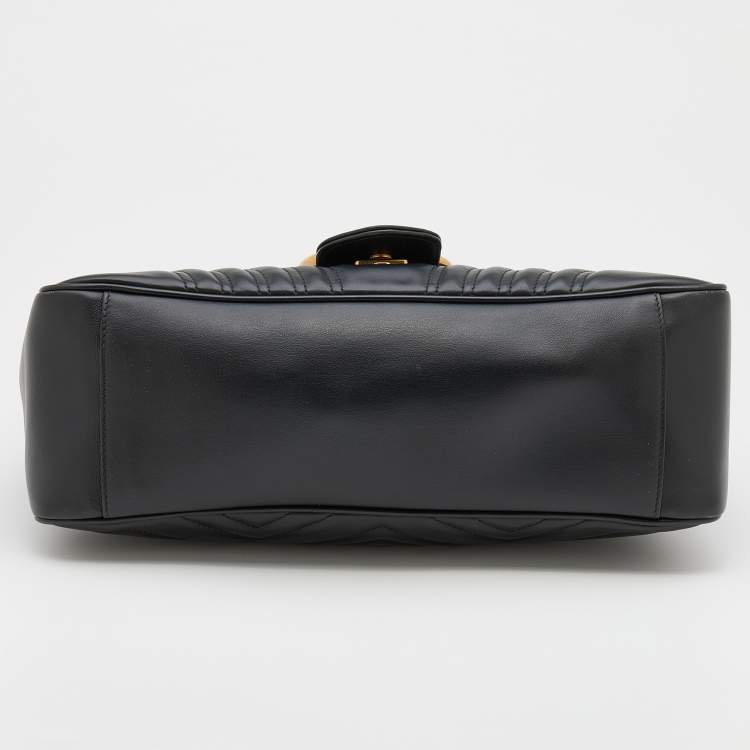 Pre Owned Gucci Black Leather Medium GG Marmont Top Handle Bag